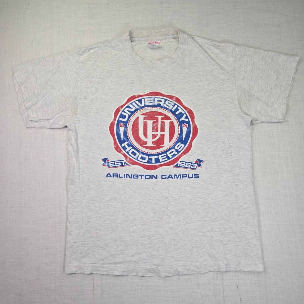 VTG Hooters University T Shirt L Men's Gray Arlington Campus Single Stitch USA